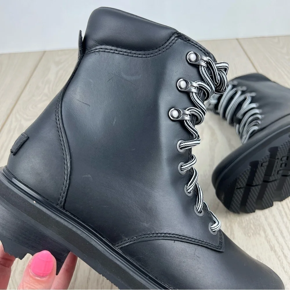 Sorel Women's Lennox Leather Lace-Up STKD WP Boots US8.5 Black / Sea Salt $190